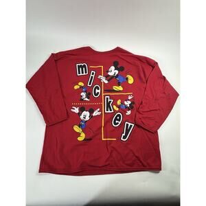 Vintage 90s Disney Mickey Mouse Big Graphic Red 3/4 Sleeve Tee Shirt size M/L